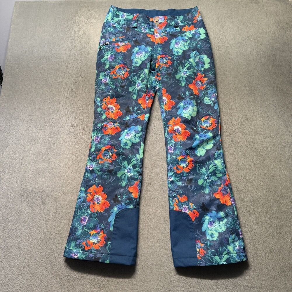 Obermeyer Thermore Womens Size 4 Floral Insulated Ski Snow Pants Blue Winter